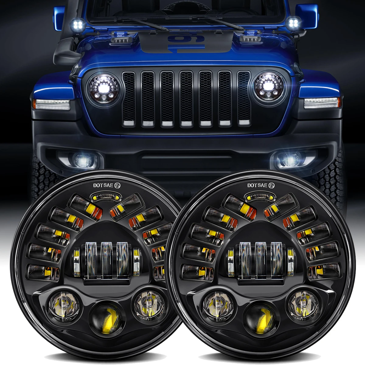 

YOUSTAR 7 Inch Round Projector LED Headlight Turn Signal DRL Compatible With Jeep Wrangler CJ TJ