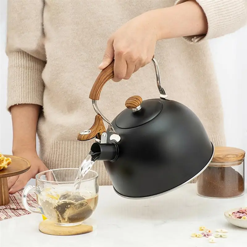 

1pc 2.5L Whistling Tea Kettle Wooden-Handled Heat Resistant Water Pot Whistle Tea Kettle Kitchen Water Kettle Boiling Kettle