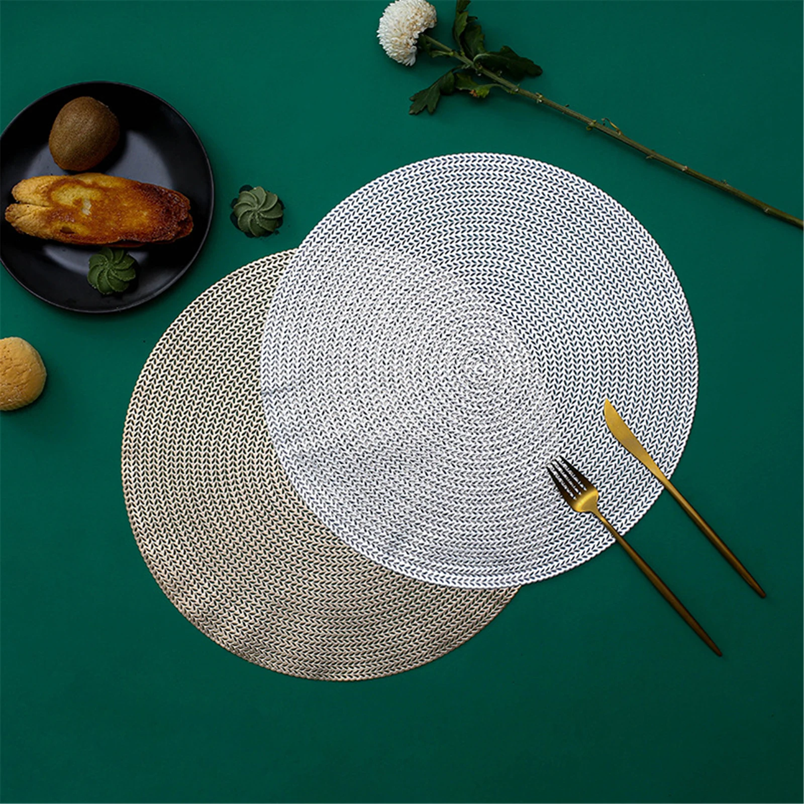 Fuwatacchi Placemats Cutout Hangable Mats Octagonal Hollow Non Slip Dining Table Pads Coaster Home Decor Gold Tableware Napkins