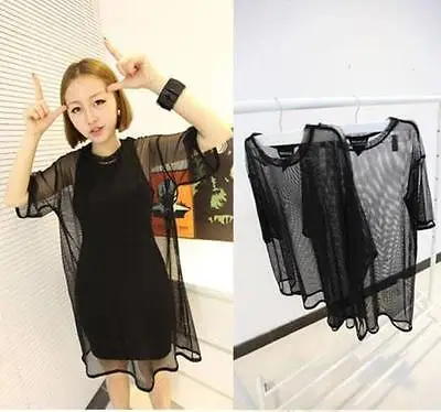 Сексуальная женская футболка модная прозрачная сетчатая черная/белая с коротким