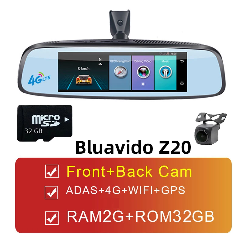 Bluavido 3 камеры 4G Android автомобильный зеркальный видеорегистратор gps навигация ADAS 2G ram 32G rom FHD 1080P Dashcam зеркало заднего вида DVR - Название цвета: 2 Cameras add 32G