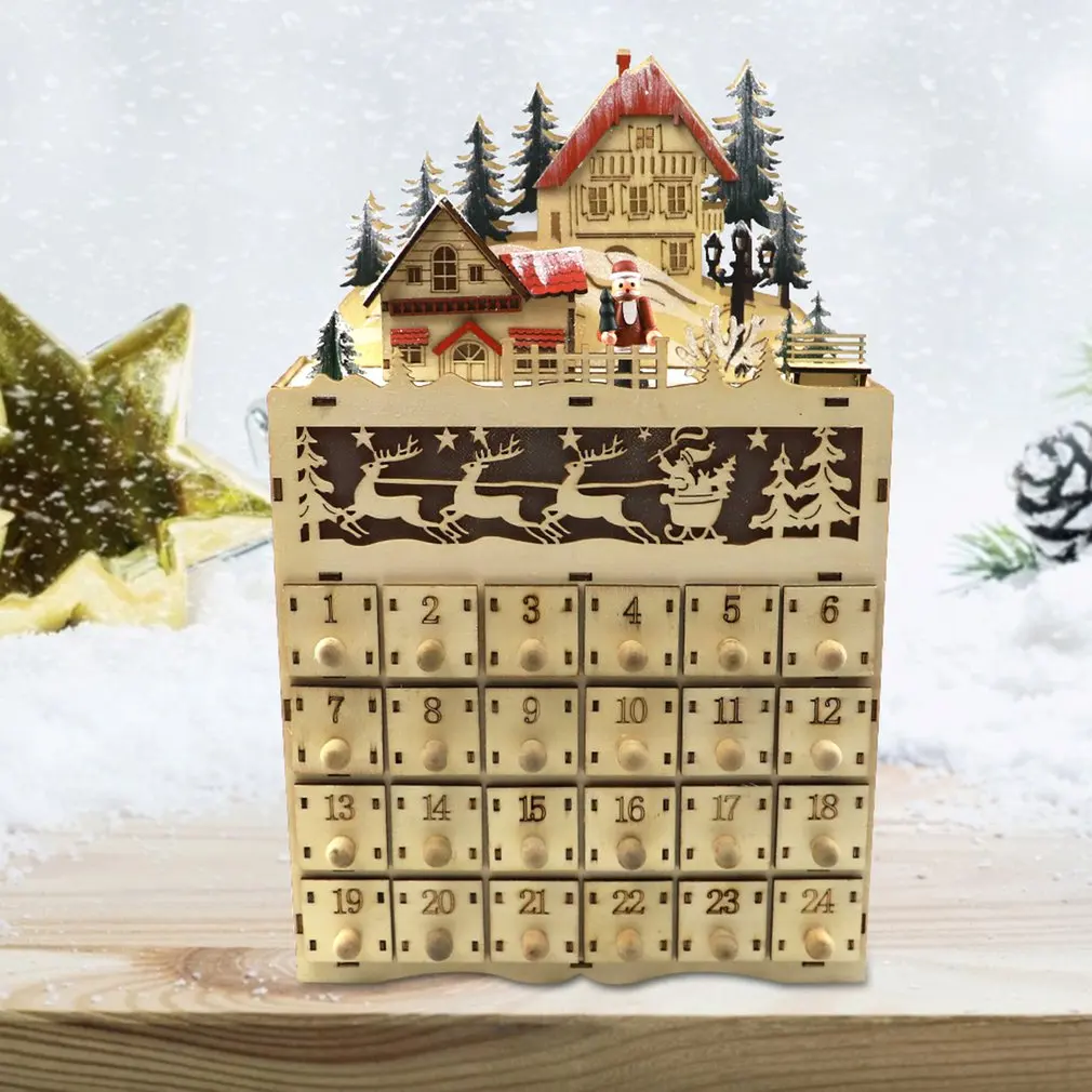 Countdown Calendar Decoration Christmas Wooden Advent 24 Drawers With LED Light | Дом и сад