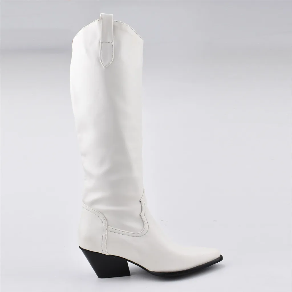 Женские сапоги женские рыцарские на высоком квадратном каблуке модные ботинки