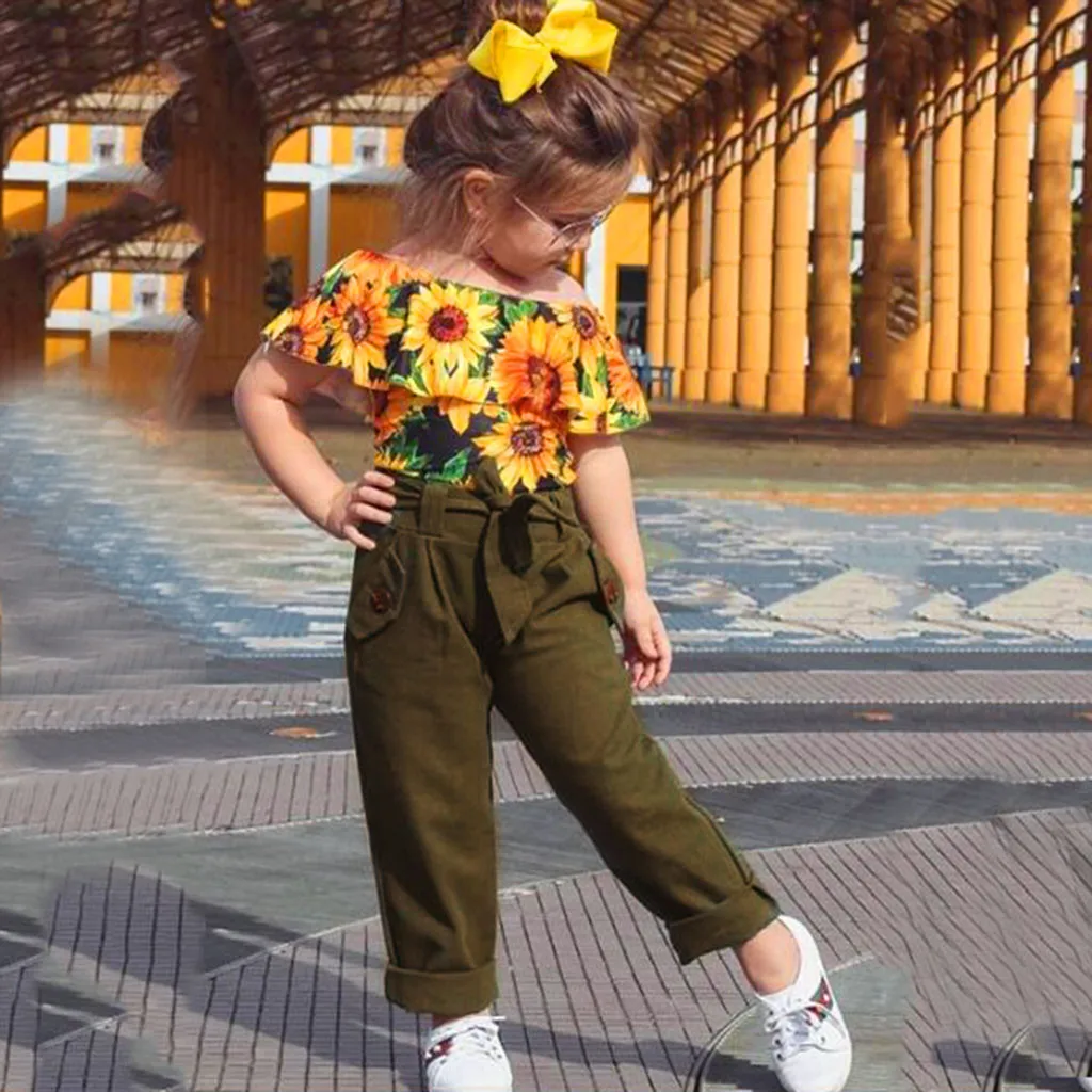 Комплект одежды для новорожденных девочек топ с открытыми плечами и принтом