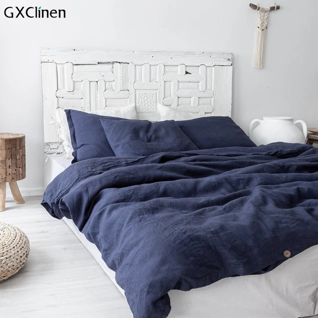 Ручная работа синего цвета льняное покрывало простынь и наволочки для подушек