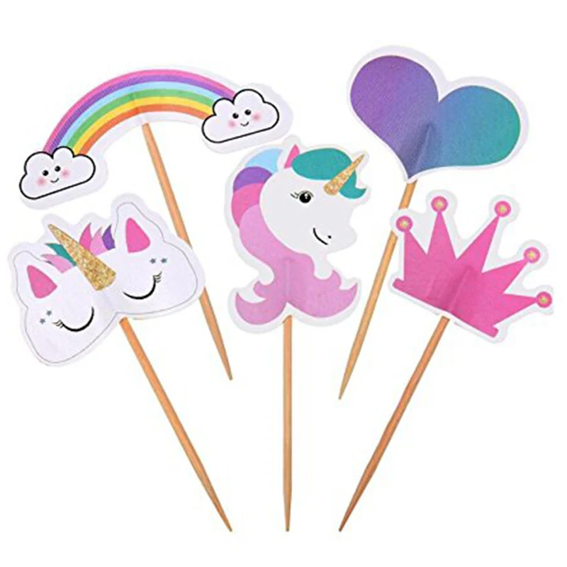 24PCS DIY Rainbow Unicorns Cupcake Toppers For Kids Baby Birthday Cake Toothpick Party Cup Decorative | Дом и сад