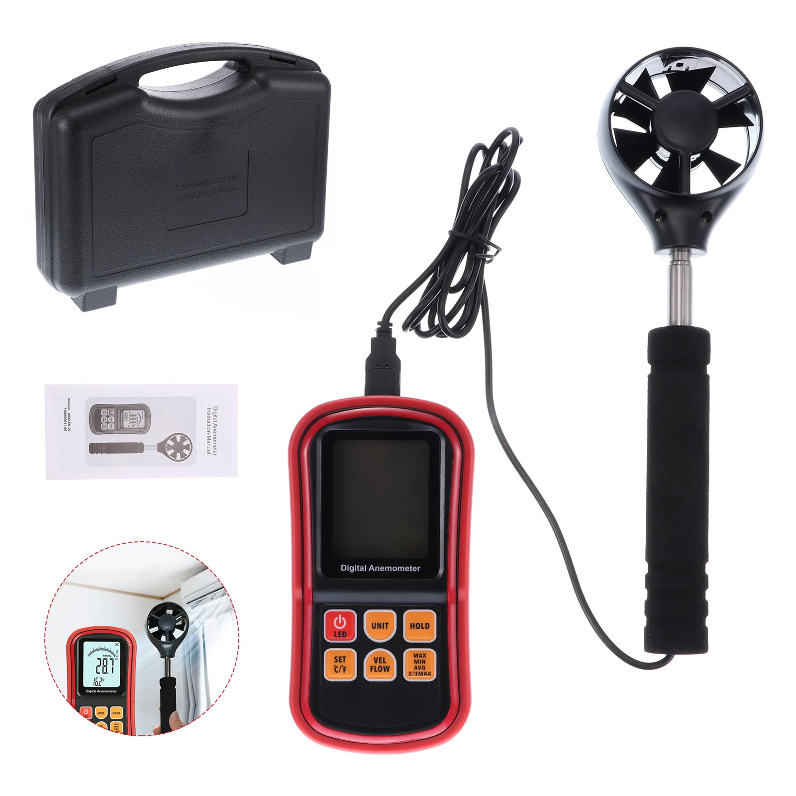 

GM8909/GM816A Handheld Professional Digital Anemometer Multifunction Wind Speed Meter Sensor Anemograph with Auxiliary Fan