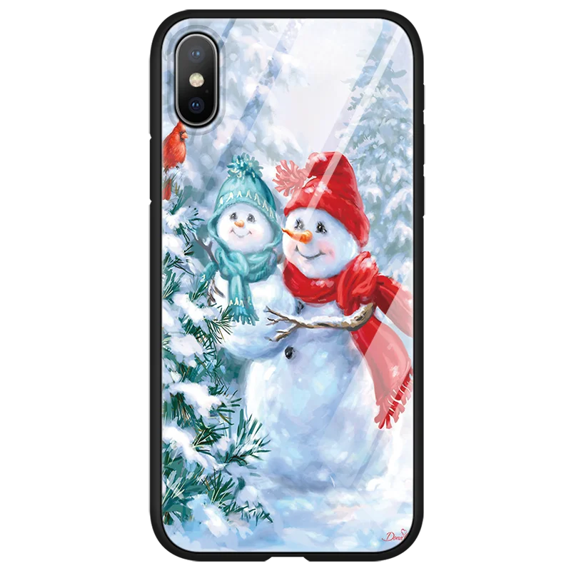 Счастливого Рождества Санта Клаус для iPhone 8 7 6 6S Plus 7Plus роскошный закаленное стекло чехол для iPhone XR 11 Pro XS MAX X Чехол снеговик