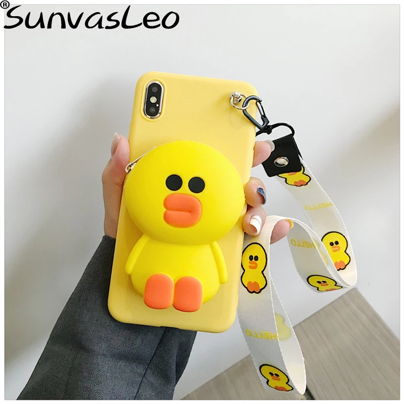 Yellow Duck Для huawei Honor 8 8X9 9X10 20/Lite Pro 3D Мягкий силиконовый чехол-кошелек с изображением животных из мультфильма чехол-кошелек для телефона с ремешком на цепочке - Цвет: Yellow Duck