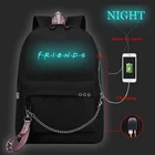 Светящийся женский рюкзак Friends, розовый рюкзак для ноутбука, школьные ранцы с Usb-зарядкой для девочек и мальчиков-подростков, дорожные сумки