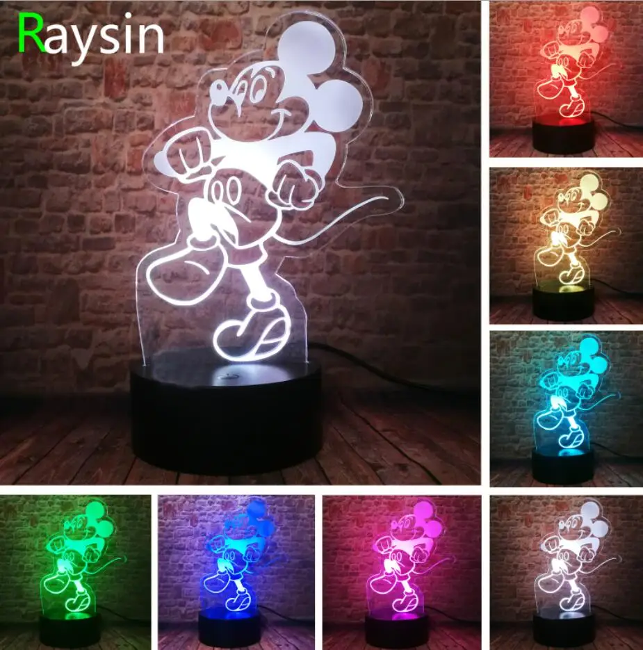 Mickey 4 Горячий светящийся мультяшный 3D Микки Маус для девочек и мальчиков, светодиодный ночник с градиентом, USB сенсорный светодиодный светильник, детская Рождественская игрушка, подарки - Испускаемый цвет: Mickey 4