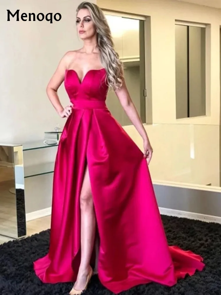 

Elegant Long Evening Dresses 2020 vestido de fest High Slit Sleeveless Floor Length Sweep Train prom gowns Formal Party dress