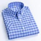 Летние мужские клетчатые рубашки с коротким рукавом из 100% хлопка, мягкие дышащие качественные повседневные рубашки в клетку для мужчин