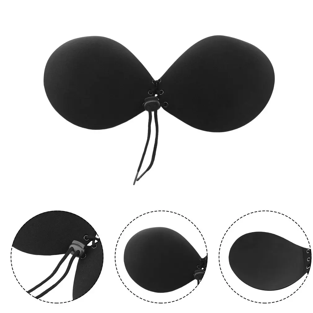 Черный Невидимый бюстгальтер без бретелек бесшовный силиконовый пуш ап бандаж