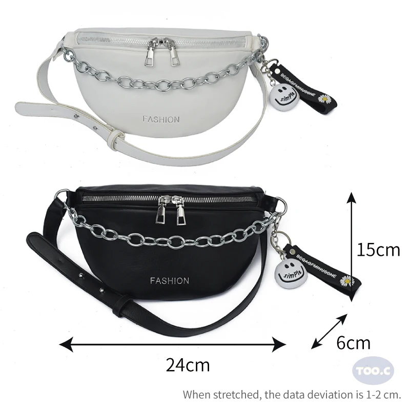 

Black Women Leather Bag High Quality Waist Bag Thick Chain Shoulder Crossbody Chest Bag Female Belt sac Designer Brand Handbag