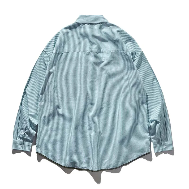 UNCLEDONJM мужские рубашки в полоску с карманами большие размеры японский стиль