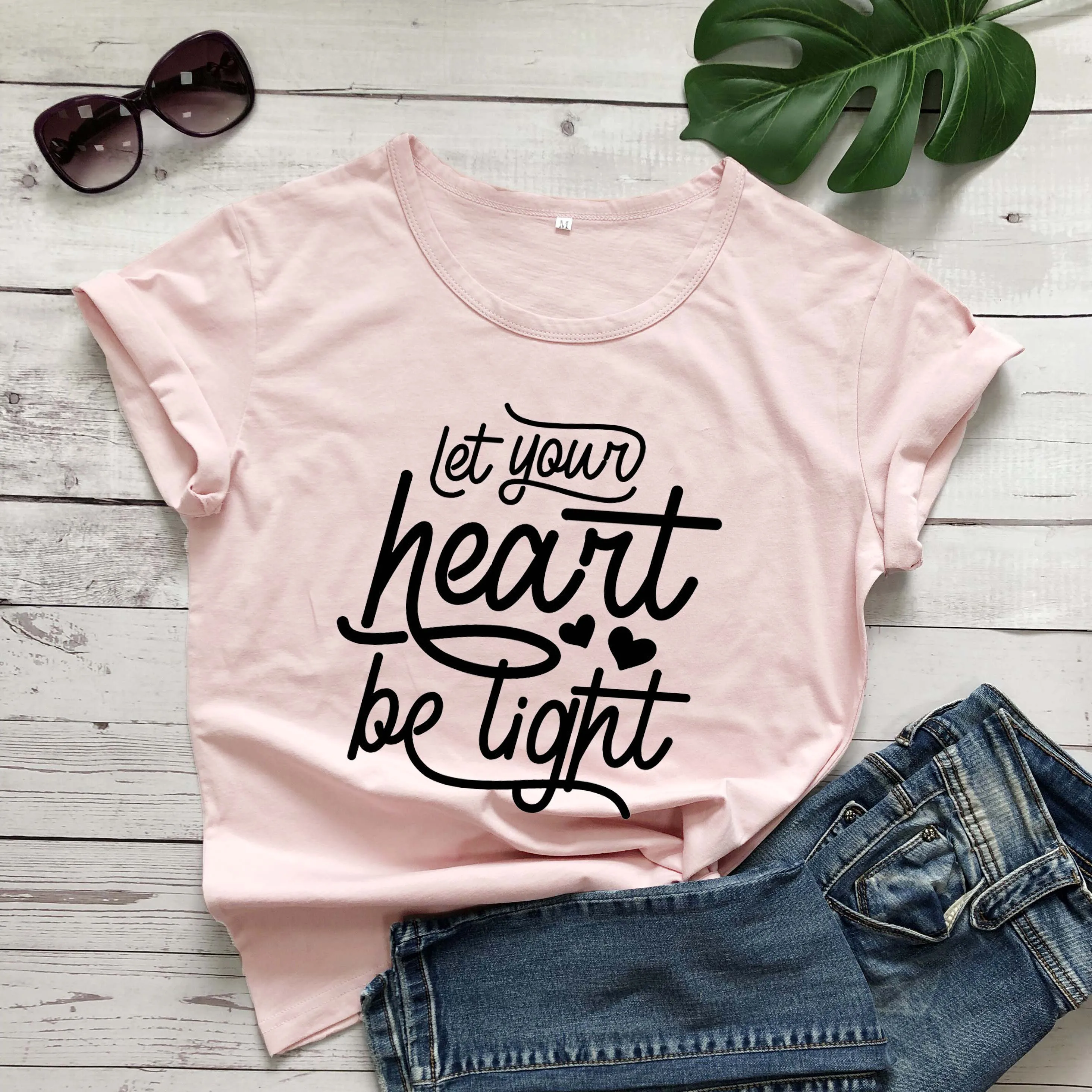 

Женская футболка из чистого хлопка, с надписью «Let your heart be light»