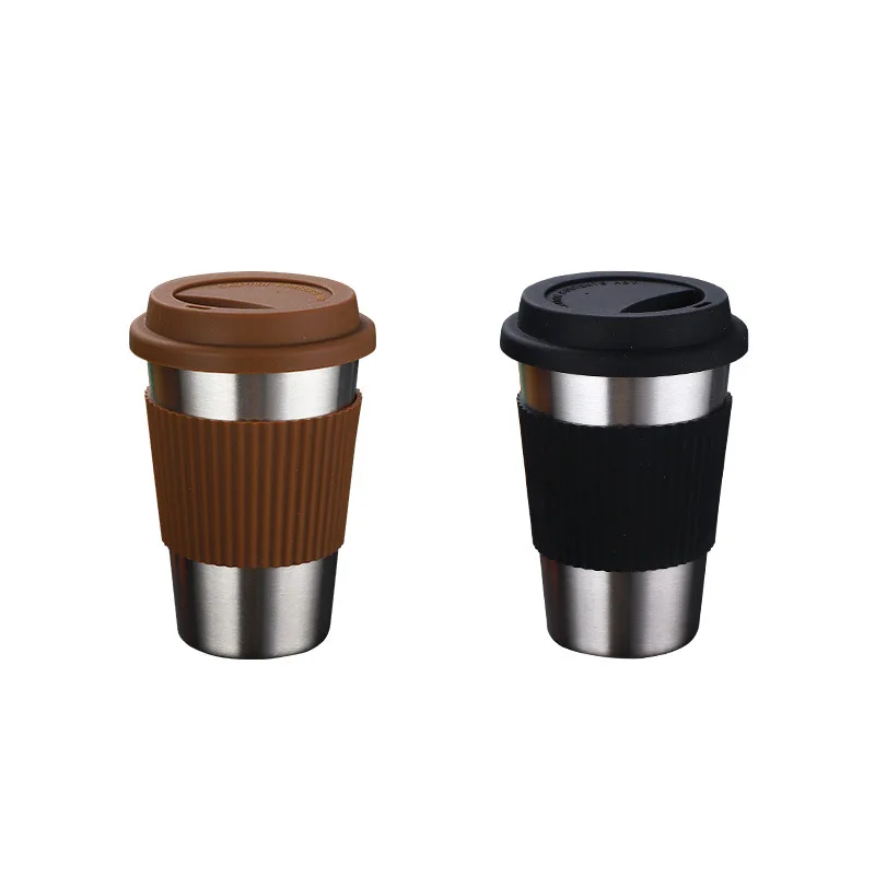 Нержавеющая сталь кружки кофейные с синиконовая крышка Стакан Кружка Кофе Non-slip