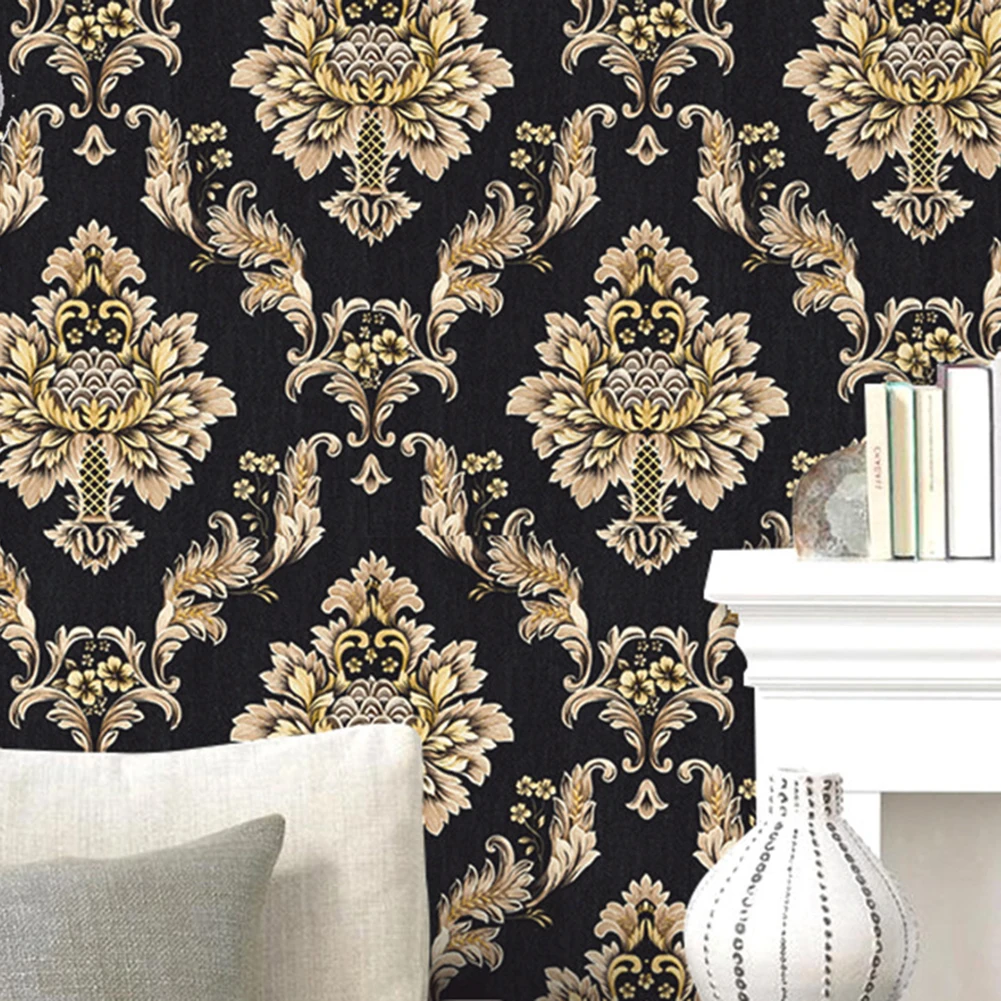 

53CM*10M Vintage Gold Damask PVC Wall Sticker Luxury Waterproof Embossed Textured TV Background Living Room Home Decoration