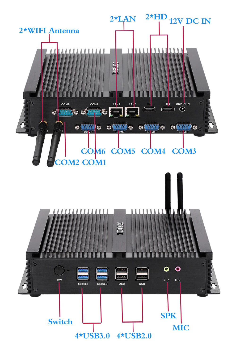 Дешевый промышленный PC безвентиляторный Intel Core I3 4010U i5 4200u i7 4500u Intel NUC Barebone Мини ПК с сенсорным экраном 6COM двойной LAN Порты и разъёмы 2 hdmi
