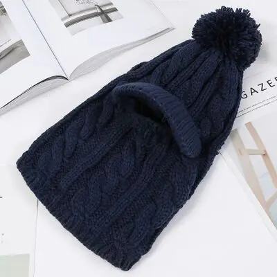 Winter Hat Women girl Warm Skullies Beanies Hat Face Neck Protection Balaclava Mask Gorras Bonnet Knitted Hat Ski Cap - Цвет: Navy blue