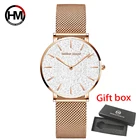 Часы Hannah Martin женские кварцевые, классический дизайн, полностью розовое золото, нержавеющая сталь, сетчатые, повседневные водонепроницаемые японские