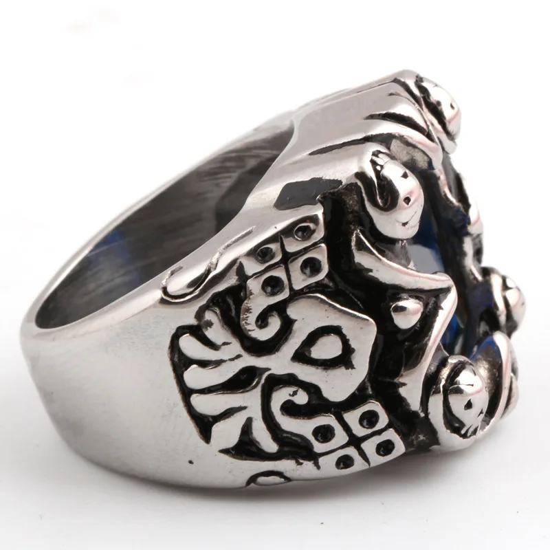 

ADOMANER Stainless Steel For Men Vintage Blue Rhinestone Jewelry Gothic Hip Hop Rock Party Couple Paired Finger Rings Dropship