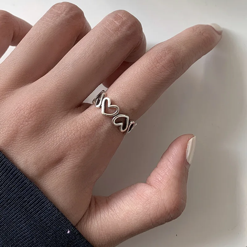 

New LOVE Heart-shaped Opening Ring Ladies Couple Fashion Retro Punk Hollow Geometric Party Accessories Gifts Wholesale