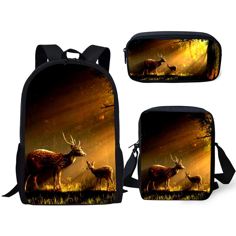 HaoYun Children 3PCs Set Backpack Fantasy Deer Pattern School Bags Cartoon Animal Painting Students Backpack/Flaps Bags/Pen Bags