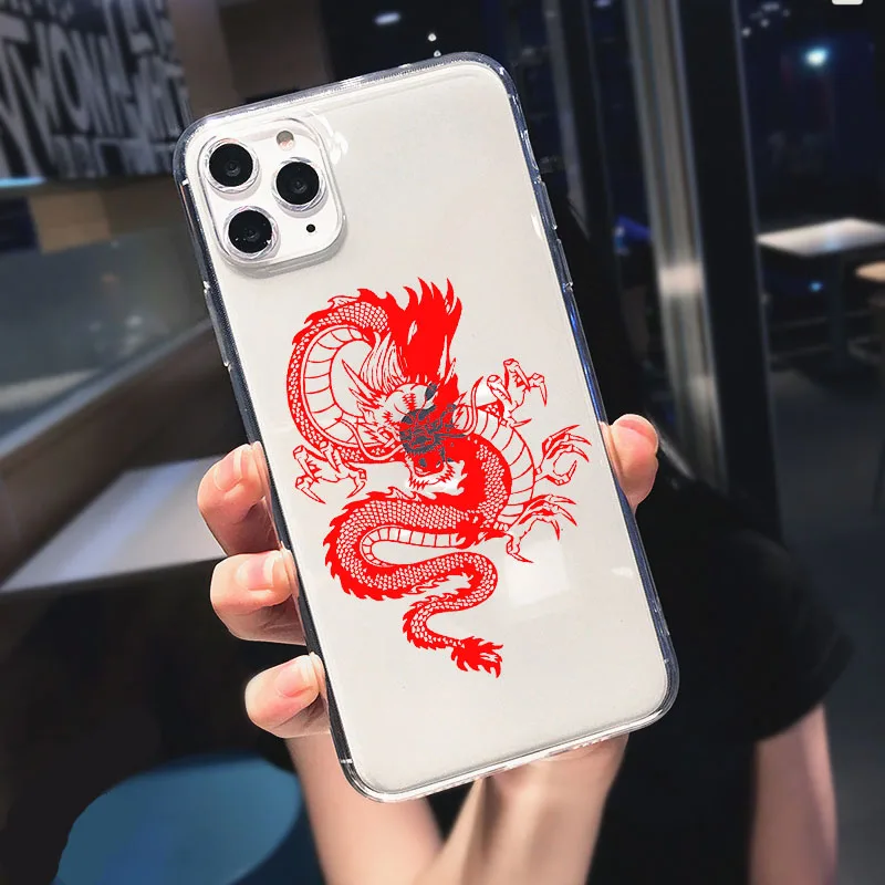 

Dragon Clear Phone Case For iPhone 11 Pro X XR XS 12 Pro Max 7 8 6 Plus SE 2020 Fashion Animal Silicone Back Cover Funda Shell