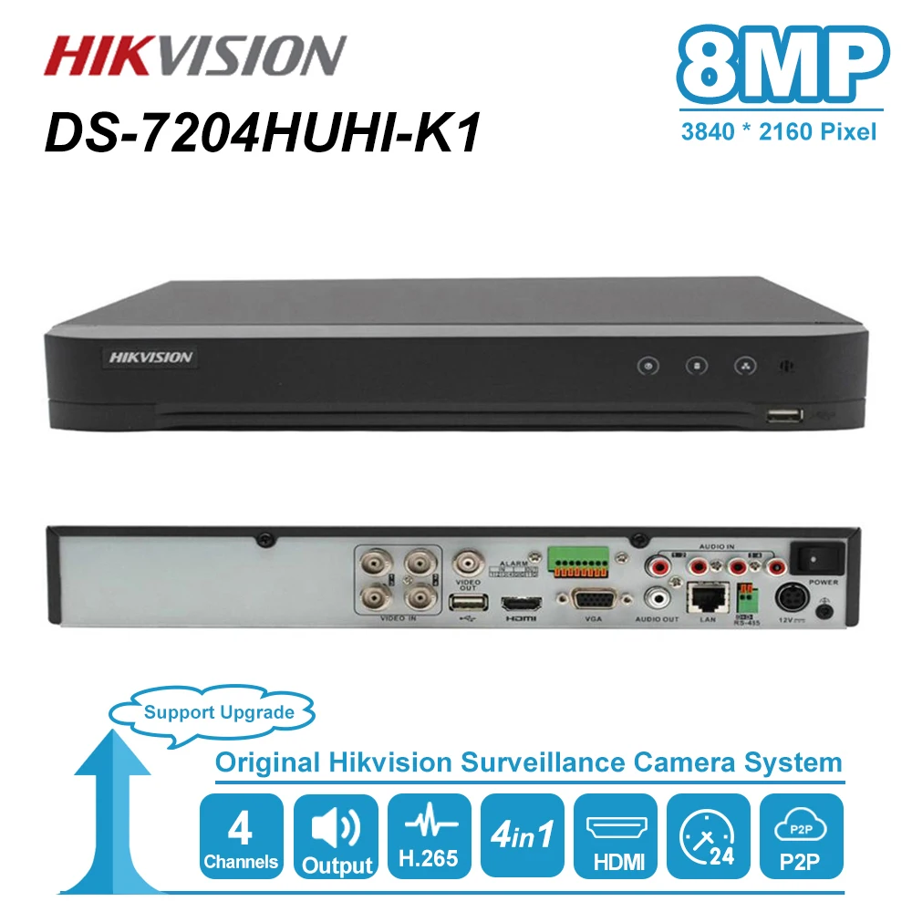 Оригинал Hikvision 8MP Turbo HD DVR 4 в 1 видео рекордер для AHD CVI CVBS TVI аналоговая камера канал
