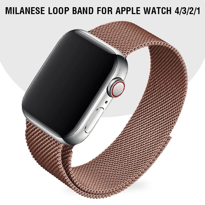 Для Apple Watch Series 4 5 ремешок 44 мм 40 мм Миланская петля браслет цвета кофе 38 мм 42 мм коричневый металлический ремешок с магнитной застежкой
