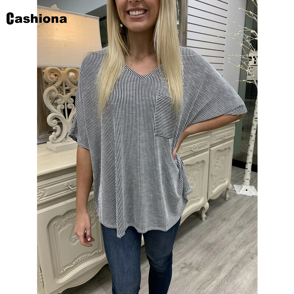 

Cashiona Half Sleeve Women Elegant Fashion T-shirt Model Stripe Basic Top Clothing 2022 Summer New Casual Loose Tees shirt Femme