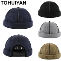 tohuiyan 2021 classic knitted hat for men brimless leather skull cap autumn winter beanie hats women gorro bonnet warm caps