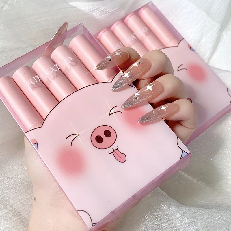 

5 Pcs/Set Matte Velvet White Lipstick Lip Glaze Set Student Non-fading Non-stick Cup Lip Glaze Long Lasting Waterproof Cosmetics