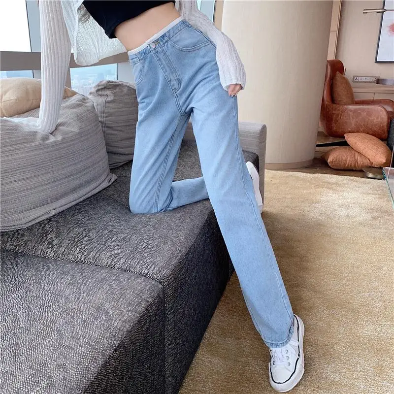 

New 2020 vintage Hong Kong style jeans Korean Chic high-waisted Slim Straight Pants loose-fitting pants trend