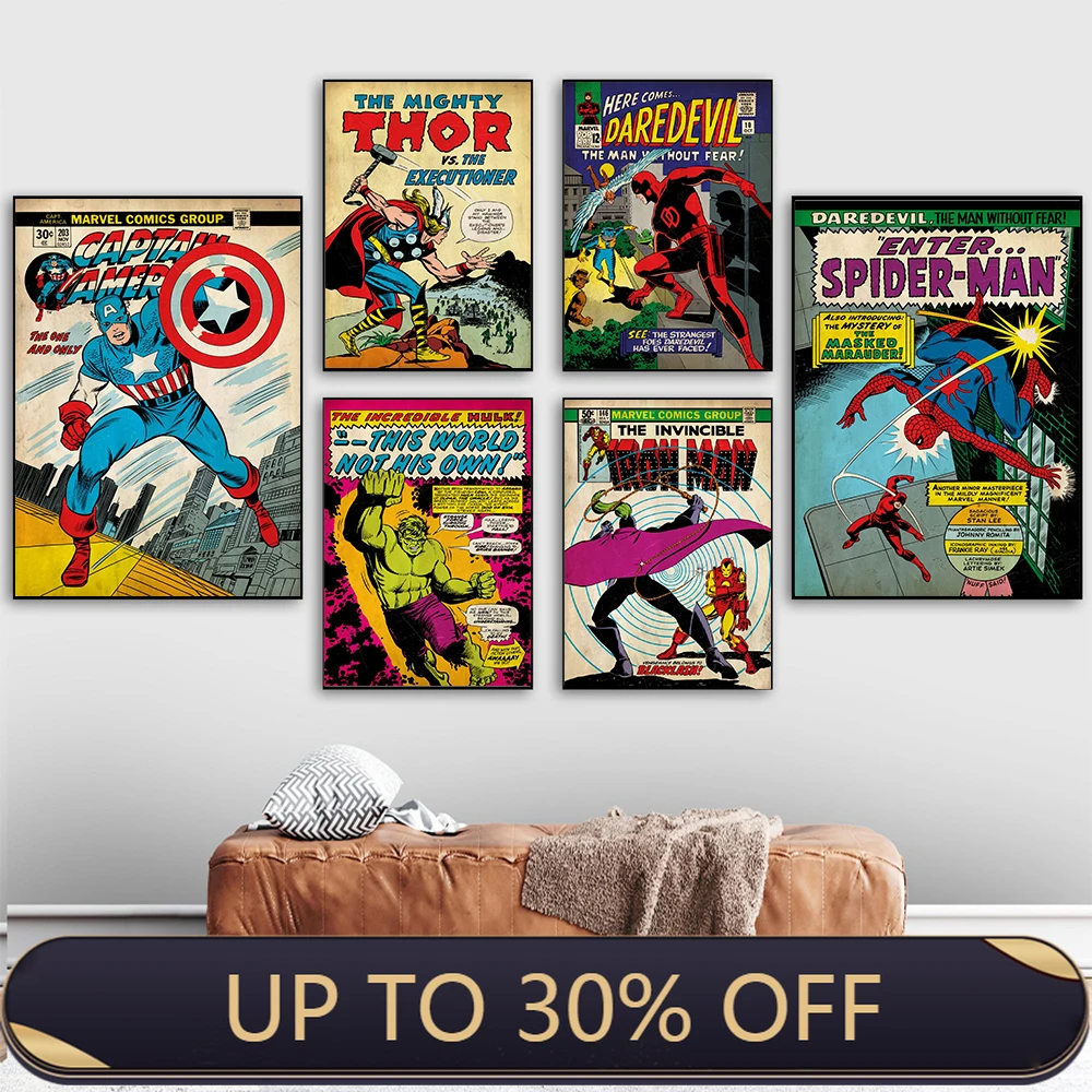 Картина на холсте с изображением супергероя из комиксов Marvel Мстители настенный