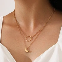aprilwell 2 pcs vintage pendant moon necklace for women gold color aesthetic charms geometric 2021 trend chains fashion jewelry