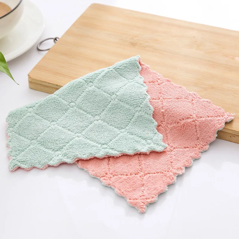 

4pcs Cleaning Towel Solid Color Double Side Absorbent Microfiber Wiping Cloth F-Best