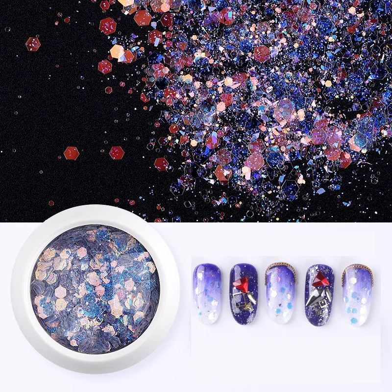 1 коробка блестящие хлопья русалки для ногтей 3D шестиугольные красочные стразы