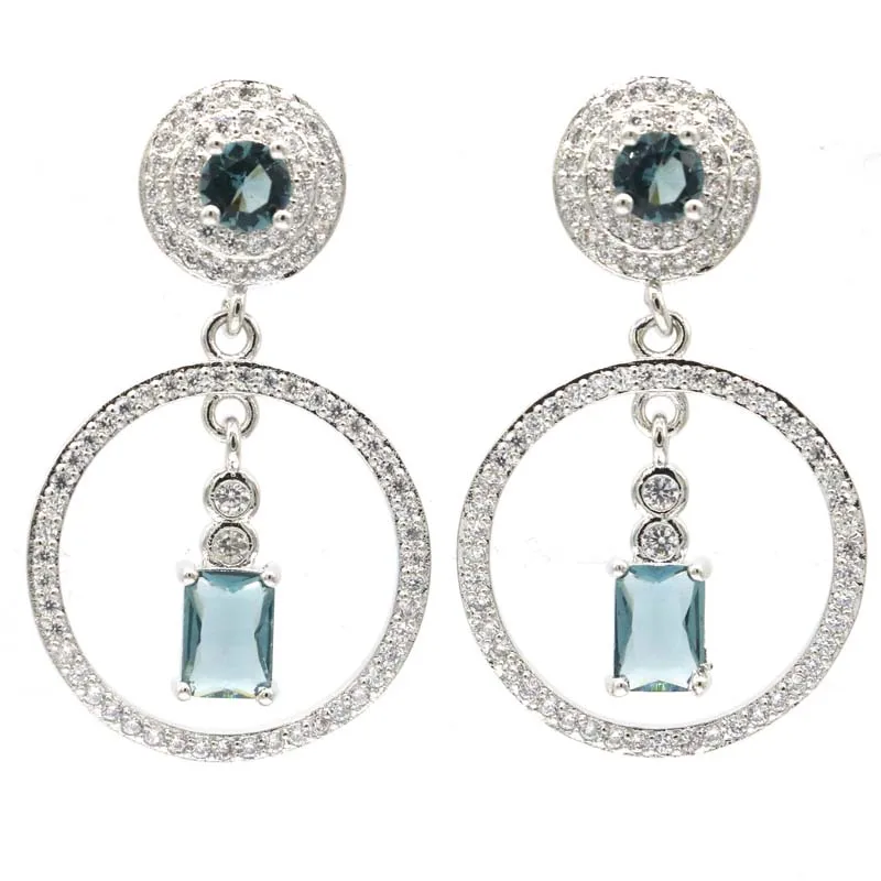 Женские свадебные серебряные серьги с голубым топазом 38x22 мм|925 silver earrings|ladies