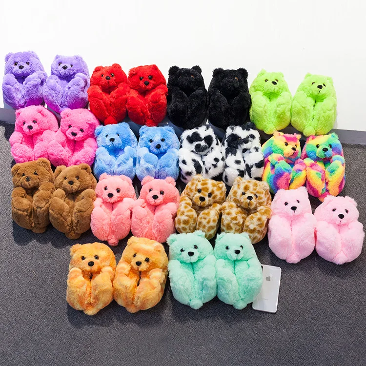 

New Arrivals Children's Teddy Bear Slippers Cute Fluffy Plush Indoor Slides Kids Home Slippers Casual Flats Furry Sandals Shoes
