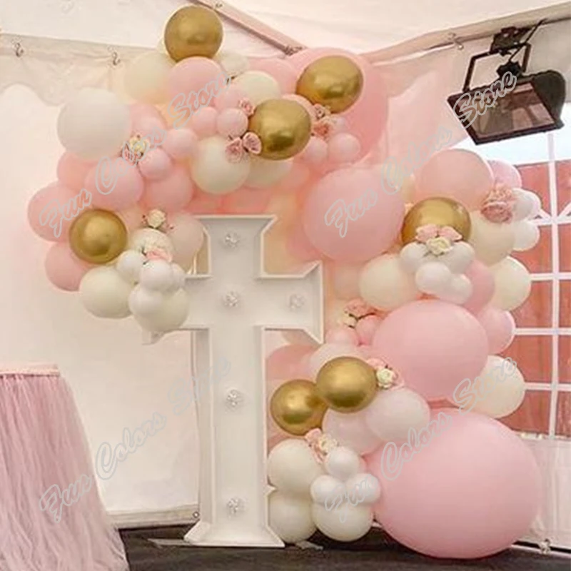 

147pcs Macaron Pink Wedding Birthday Party Background Baby Shower DIY Golden White Festival Celebration Dinner Balloon Garland