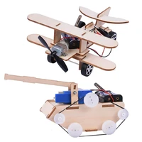 2 sets diy wooden kids science experiment kits circuit building stem toys tank model bird taxiing aircraft teaching aids tools