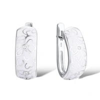 retro elegant silver color zircon dangle earrings for women handmade white enamel flower pattern wedding bridal earrings jewelry