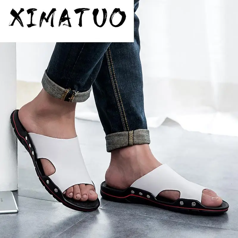 Брендовые летние мужские шлепанцы Сандалии на плоской подошве Повседневные