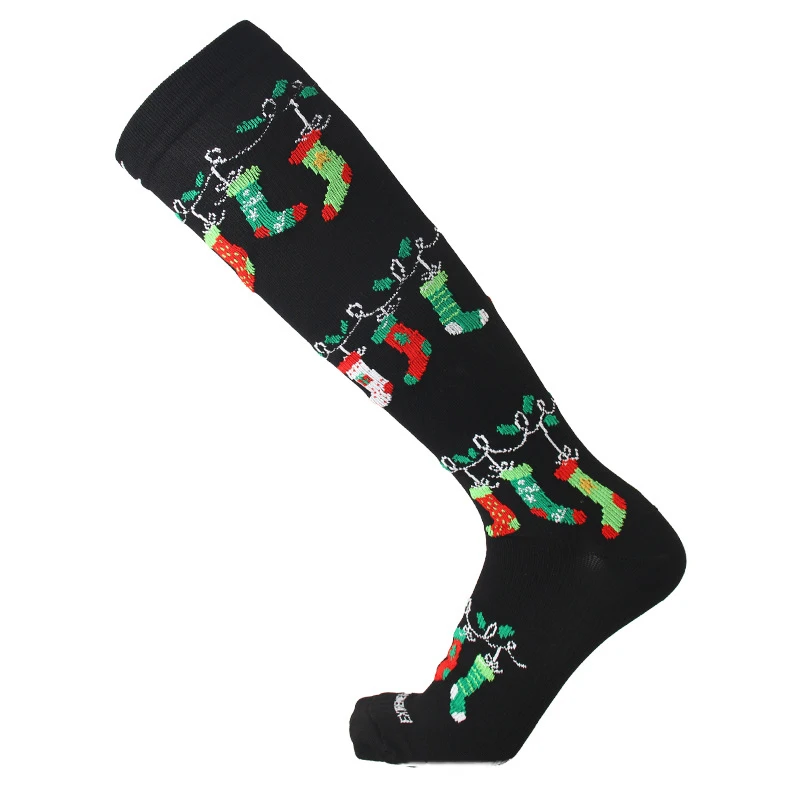 77 Christmas socks Компрессионные носки для мужчин и женщин, серия рождественской елки, Санта Клаус, длинные чулки для бега, велоспорта, варикозное расширение, нейлон - Цвет: 77 Christmas socks