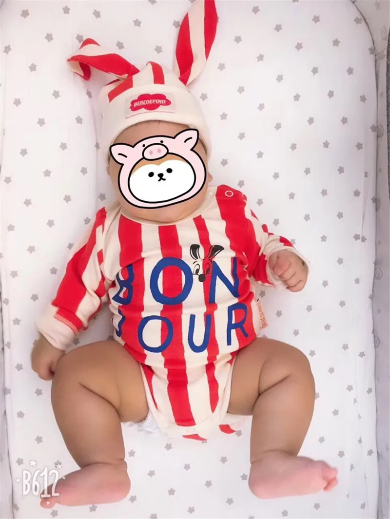 Корейский детский брендовый комбинезон с шапочкой; сезон осень-зима; Bebe De Pi*; Детский комбинезон для мальчиков и девочек; модные комплекты для новорожденных