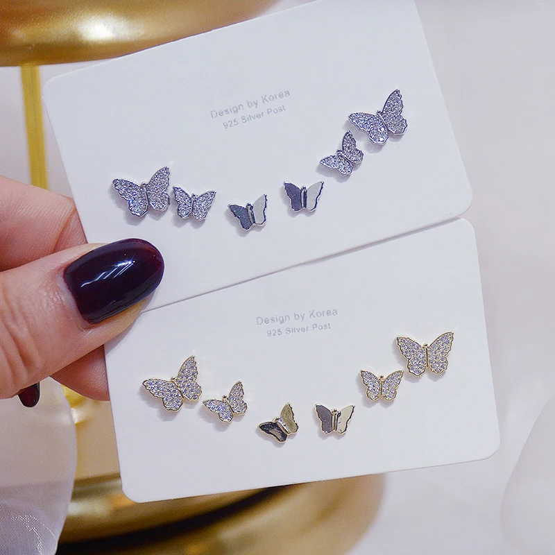 

Trendy Elegant 14K Real Gold Plated and Silver Butterfly Earrings for Women Top AAA Zircon S925 Silver Needle Stud Jewelry Gift