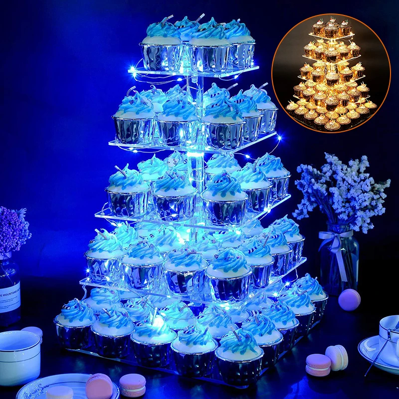 Подставка для кексов с квадратными светодиодными лампами акриловый держатель